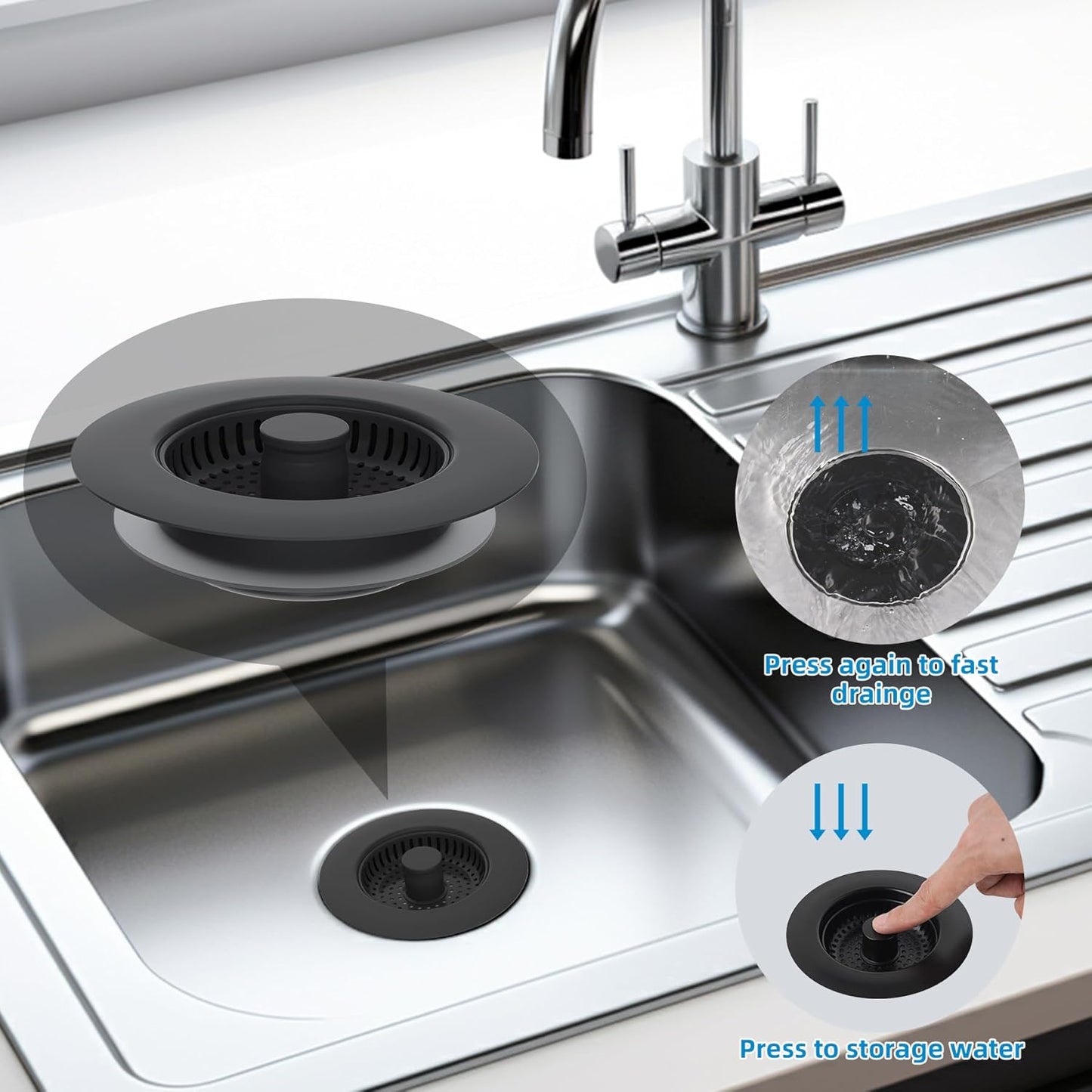 Upgraded 3 in 1 Kitchen Sink Drain Strainer